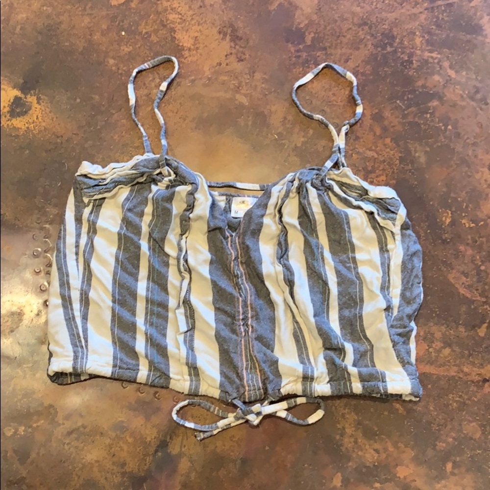 Grey and Off-white Striped Crop Top